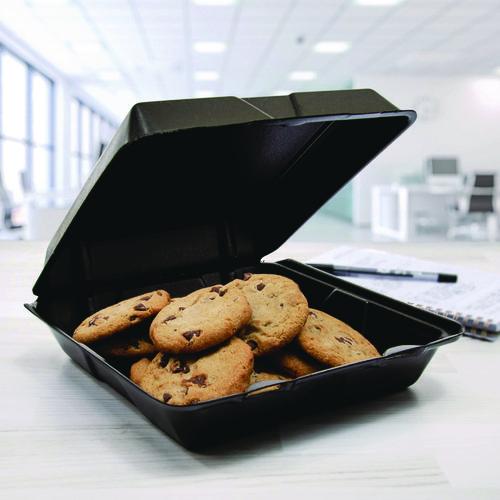Image of DartÂ® Insulated Foam Hinged Lid Containers, 9.01 x 9.4 x 3.1, Black, 100/Bag, 2 Bags/Carton, 200 Containers/Carton