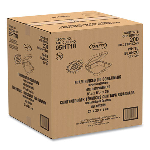 Image of Dart® 95HT1R Foam Hinged Lid Containers, 9.25 X 9.5 X 3, 200/carton
