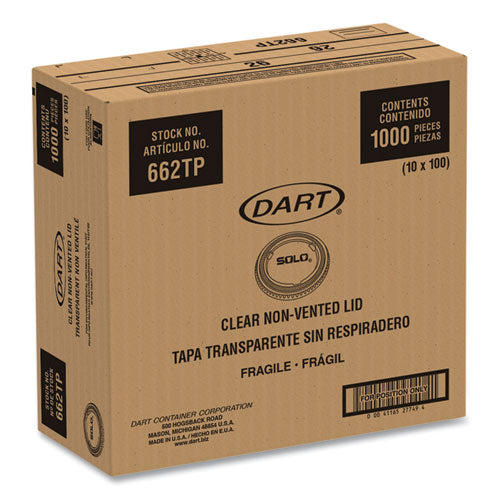 Image of SOLO® 662TP Non-Vented Cup Lids, Fits 9 oz to 22 oz Cold Cups, Plastic, Clear, 1,000/Carton