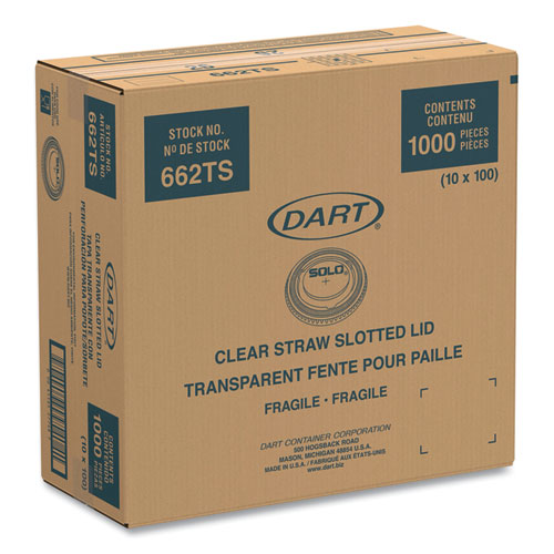 Image of SOLO® 662TS Straw-Slot Cold Cup Lids, Fits 9 oz to 20 oz Cold Cups, Plastic, Clear, 100/Pack