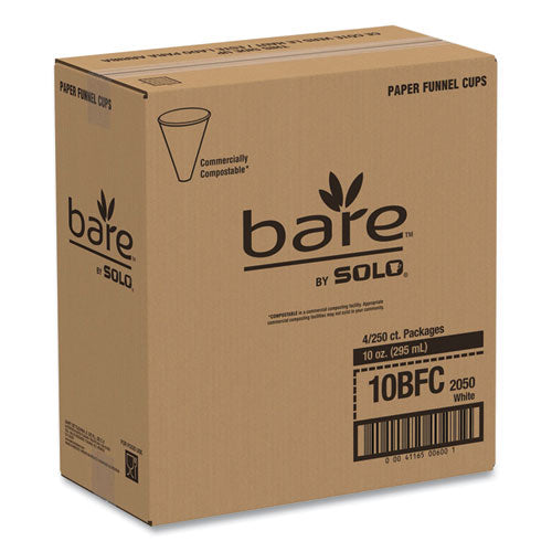Image of SOLO® 10BFC-2050 Bare Eco-Forward Treated Paper Funnel Cups, ProPlanet Seal, 10 oz, White, 250/Bag, 4 Bags/Carton