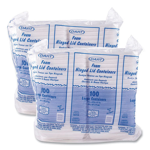 Image of Dart® 95HT1R Foam Hinged Lid Containers, 9.25 X 9.5 X 3, 200/carton