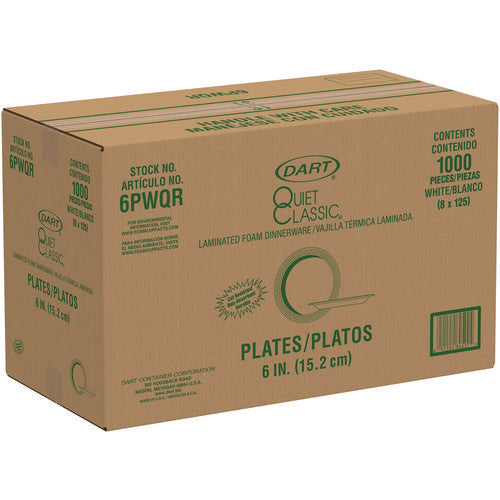 Image of Dart® 6PWQR Mediumweight Foam Dinnerware, Plate, 6" dia, White, 125/Pack