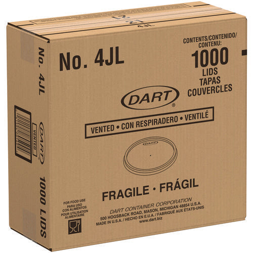 Image of Dart® 4JL Plastic Lids, Vented, Fits 4 oz Hot Cups, Translucent, 100/Pack, 10 Packs/Carton