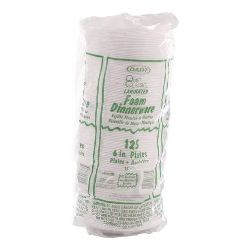 Image of Dart® 6PWQR Mediumweight Foam Dinnerware, Plate, 6" dia, White, 125/Pack