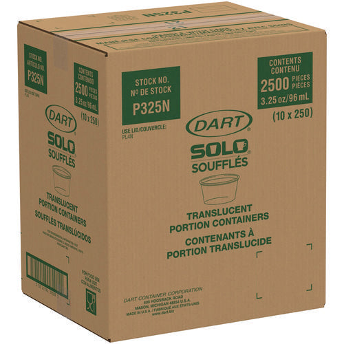 Image of Dart® P325N Polystyrene Portion Cups, 3.25 oz, Plastic, Translucent, 250/Bag, 10 Bags/Carton