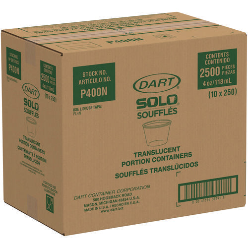 Image of Dart® P400N Polystyrene Portion Cups, 4 oz, Plastic, Translucent, 250/Bag, 10 Bags/Carton
