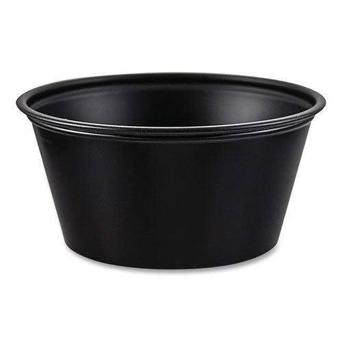Image of Dart® P325BLK Polystyrene Portion Cups, 3.25 oz, Plastic, Black, 250/Bag, 10 Bags/Carton