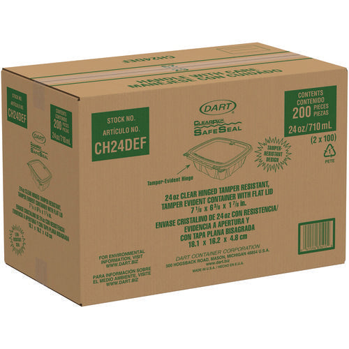 Image of Dart® CH24DEF ClearPac SafeSeal rPET Tamper-Resistant Container, ProPlanet Seal, Flat Lid, 24 oz, Clear, 100/Bag, 2 Bags/Carton