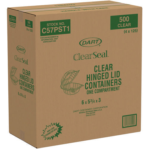 Image of Dart® C57PST1 ClearSeal Hinged-Lid Plastic Containers, 5.8 x 6 x 3, Clear, Plastic, 125/Pack, 4 Packs/Carton