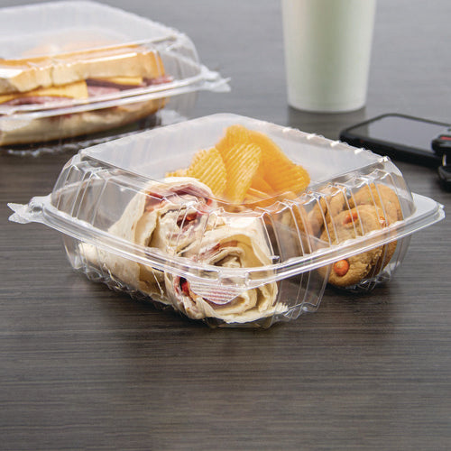 Image of Dart® C90PST3 ClearSeal Hinged-Lid Plastic Containers, 8.25 x 8.25 x 3, Clear, Plastic, 125/Pack, 2 Packs/Carton