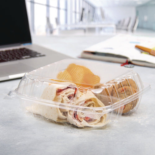 Image of Dart® C90PST3 ClearSeal Hinged-Lid Plastic Containers, 8.25 x 8.25 x 3, Clear, Plastic, 125/Pack, 2 Packs/Carton