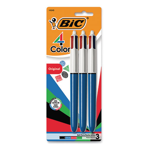 Image of BIC® MMP31-AST 4-Color Ballpoint Pen, Retractable, Medium 1 mm, Black/Blue/Green/Red Ink Colors, Randomly Assorted Barrel Colors, 3/PK