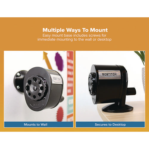 Image of Bostitch® MPS1-BLK Metal Manual Pencil Sharpener, Manually-Powered, 5.44" x 2.69" x 4.33", Black