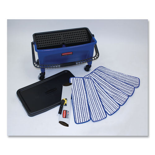 Image of Rubbermaid® Commercial FGQ050000000 Microfiber Floor Finishing System, 3 gal, Blue/black/white