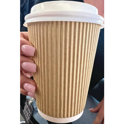 Image of Karat® C-KRC512 Ripple Hot Cups, 12 oz, Paper, Kraft/White, 500/Carton