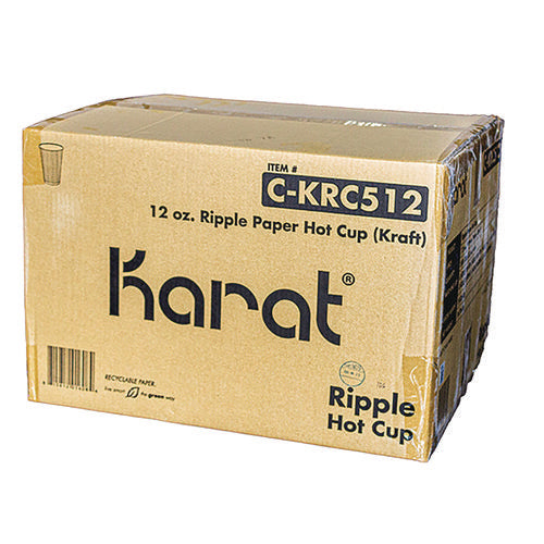 Image of Karat® C-KRC512 Ripple Hot Cups, 12 oz, Paper, Kraft/White, 500/Carton