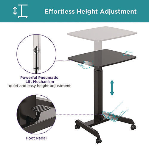 Image of Kantek Mobile Sit-to-Stand Desk, 23.5 x 20.5 x 29.75 to 44.25, Black
