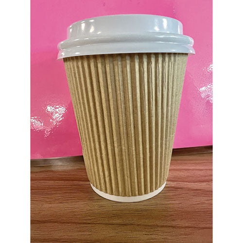 Image of Karat® C-KRC508 Ripple Hot Cups, 8 oz, Paper, Kraft/White, 500/Carton