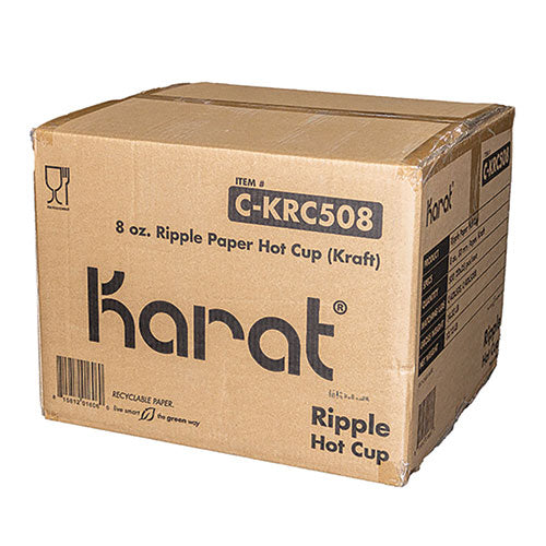 Image of Karat® C-KRC508 Ripple Hot Cups, 8 oz, Paper, Kraft/White, 500/Carton