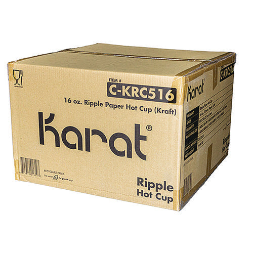 Image of Karat® C-KRC516 Ripple Hot Cups, 16 oz, Paper, Kraft/White, 500/Carton