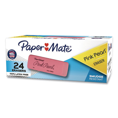 Image of Paper Mate® 70520 Pink Pearl Eraser, For Pencil Marks, Rectangular Block, Medium, Pink, 24/box