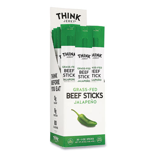 Image of Think Jerky® 850941006636 Jalapeno 100% Grass-Fed Beef Sticks, 1 oz Individually Wrapped Sticks, 20/Carton