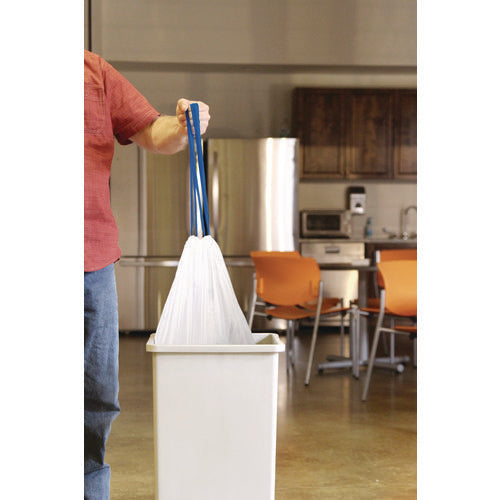 Image of BlueCollar N4828EW RC1 Drawstring Trash Bags, Drawstring, 13 gal, 24" x 28", White, 40 Bags/Roll, 2 Rolls/Box