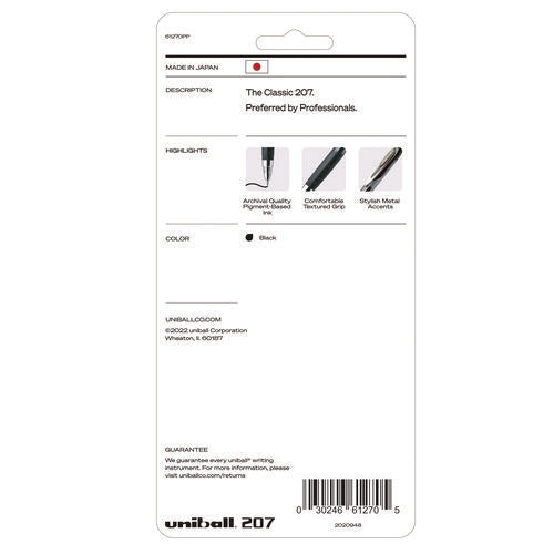 Image of uniball® 61270 Signo 207 Gel Pen, Retractable, Fine 0.5 mm, Black Ink, Smoke/Black Barrel, 4/Pack