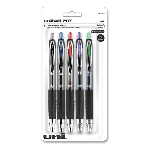 Image of uniball® 1960307 Signo 207 Gel Pen, Retractable, Medium 0.7 Mm, Assorted Ink And Barrel Colors, 5/pack