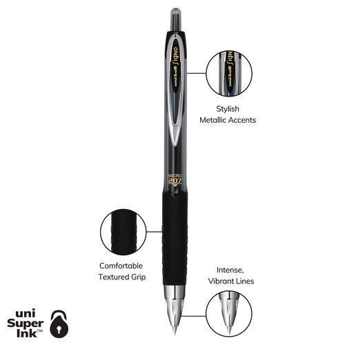 Image of uniball® 61270 Signo 207 Gel Pen, Retractable, Fine 0.5 mm, Black Ink, Smoke/Black Barrel, 4/Pack