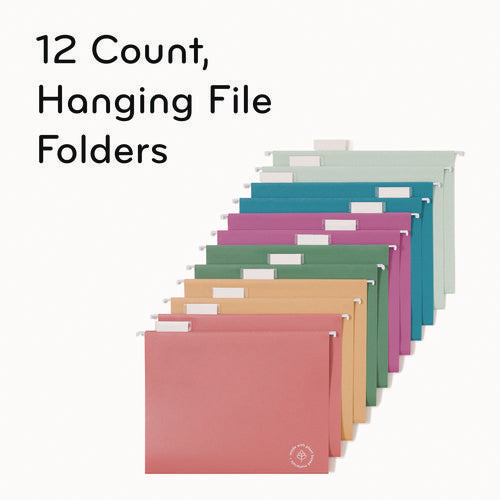 Image of U Brands U-Eco Hanging File Folders, Letter Size, 1/5-Cut Tabs, Assorted, 12/Pack