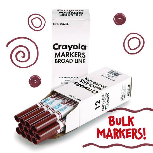 Image of Crayola® 58-7800-007 Broad Line Washable Markers, Broad Bullet Tip, Brown, 12/box