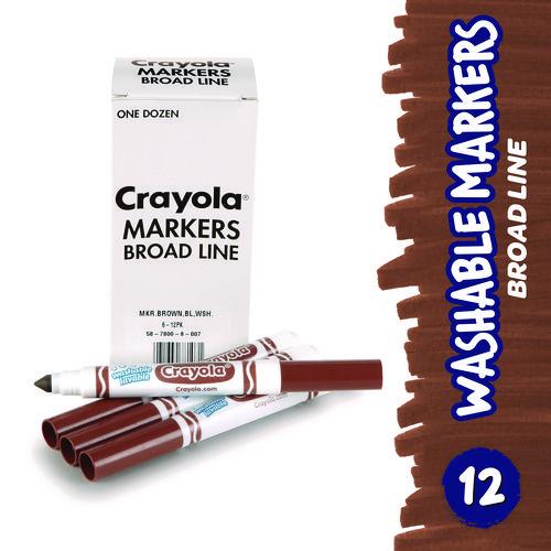 Image of Crayola® 58-7800-007 Broad Line Washable Markers, Broad Bullet Tip, Brown, 12/box