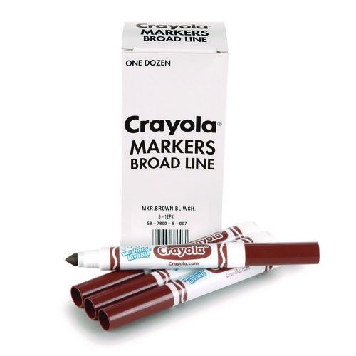Image of Crayola® 58-7800-007 Broad Line Washable Markers, Broad Bullet Tip, Brown, 12/box