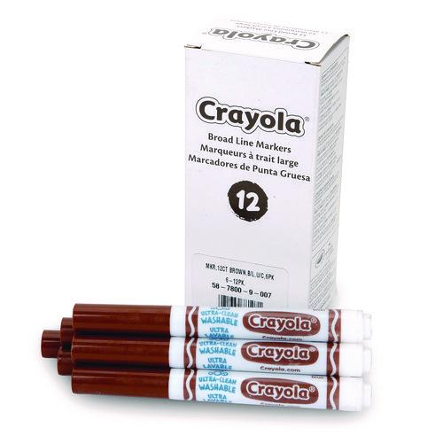 Image of Crayola® 58-7800-007 Broad Line Washable Markers, Broad Bullet Tip, Brown, 12/box