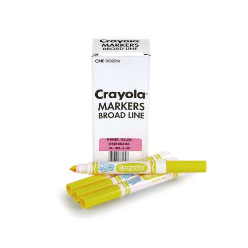 Image of Crayola® 58-7800-034 Broad Line Washable Markers, Broad Bullet Tip, Yellow, 12/box