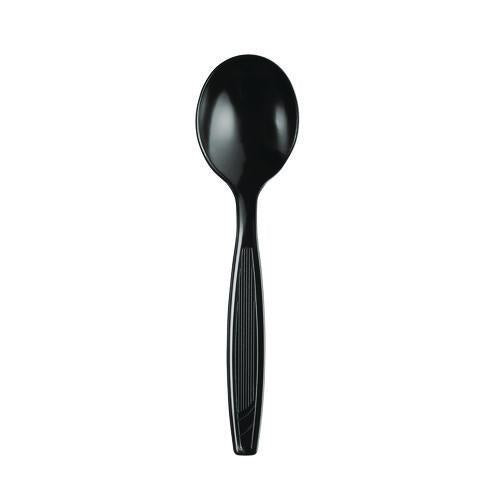 Image of Dixie® SH53C7 Individually Wrapped Heavyweight Soup Spoons, 5.75", Plastic, Black, 1,000/Carton