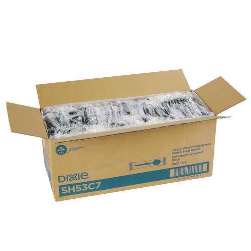 Image of Dixie® SH53C7 Individually Wrapped Heavyweight Soup Spoons, 5.75", Plastic, Black, 1,000/Carton