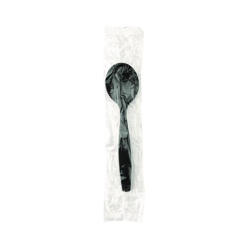 Image of Dixie® SH53C7 Individually Wrapped Heavyweight Soup Spoons, 5.75", Plastic, Black, 1,000/Carton