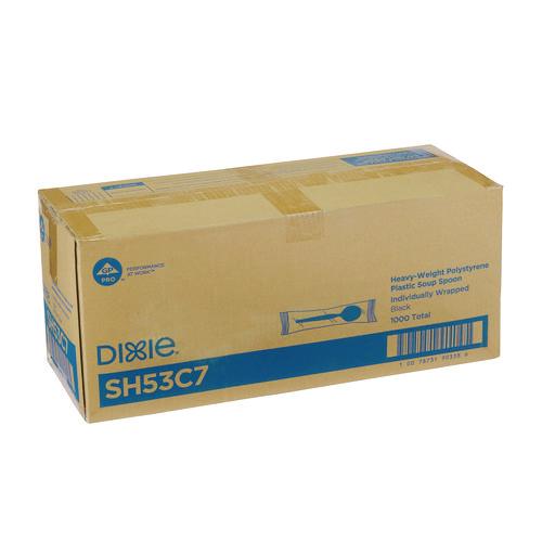 Image of Dixie® SH53C7 Individually Wrapped Heavyweight Soup Spoons, 5.75", Plastic, Black, 1,000/Carton