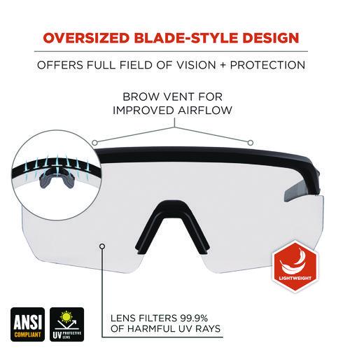 Image of ergodyne® 55002 Skullerz AEGIR Anti-Scratch Enhanced Anti-Fog Safety Glasses, Matte Black Half Frame, Clear Single Lens
