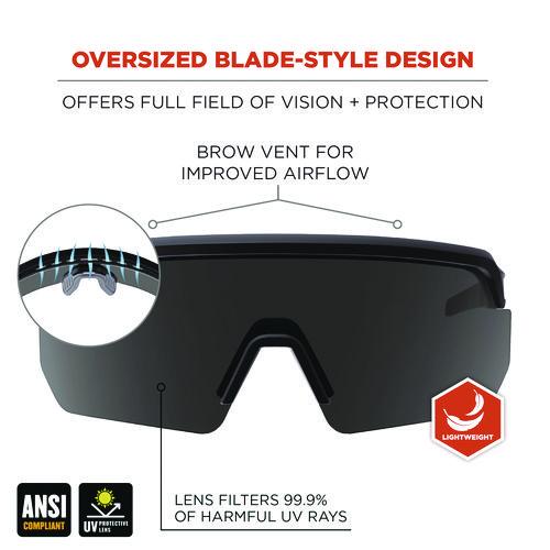 Image of ergodyne® 55005 Skullerz AEGIR Safety Glasses, Matte Black Half Frame, Smoke Single Lens