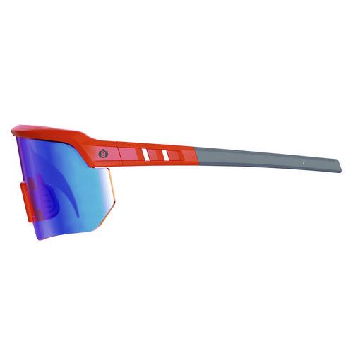 Image of ergodyne® 55021 Skullerz AEGIR Safety Glasses, Orange Half Frame, Mirrored Blue Single Lens