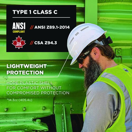 Image of ergodyne® 60224 Skullerz 8966 Class C Lightweight Cap-Style Hard Hat with Adjustable Venting, 6-Point Ratchet, One Size Fits Most, Lime