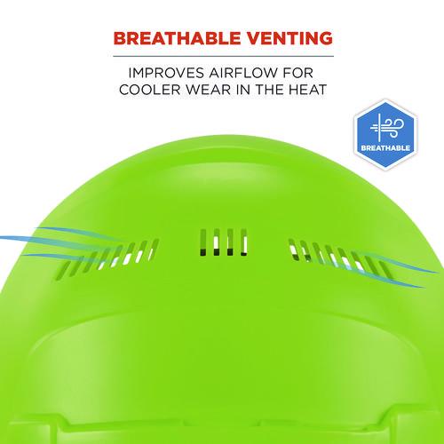 Image of ergodyne® 60224 Skullerz 8966 Class C Lightweight Cap-Style Hard Hat with Adjustable Venting, 6-Point Ratchet, One Size Fits Most, Lime