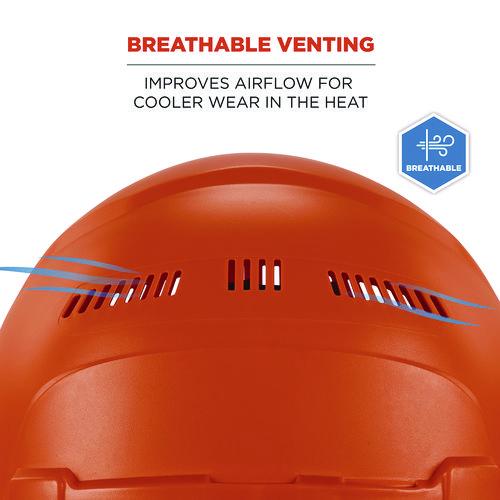 Image of ergodyne® 60270 Skullerz 8966 Class C Lightweight Cap-Style Hard Hat with Adjustable Venting, 6-Point Ratchet, One Size Fits Most, Orange