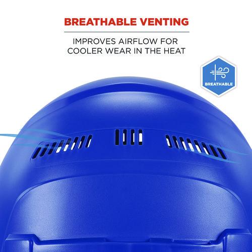 Image of ergodyne® 60271 Skullerz 8966 Class C Lightweight Cap-Style Hard Hat with Adjustable Venting, 6-Point Ratchet, One Size Fits Most, Blue