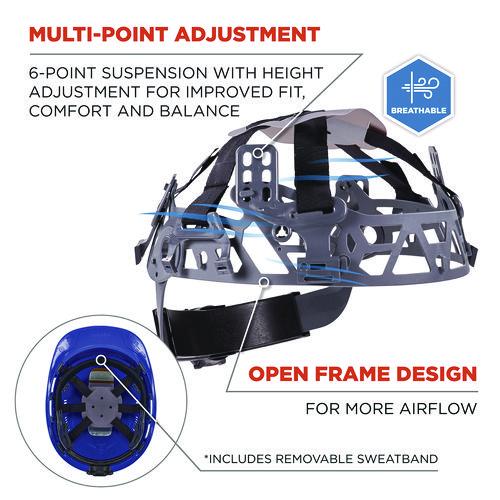 Image of ergodyne® 60271 Skullerz 8966 Class C Lightweight Cap-Style Hard Hat with Adjustable Venting, 6-Point Ratchet, One Size Fits Most, Blue