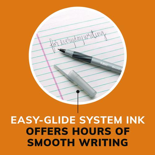 Image of BIC® GSFG11 BLK Round Stic Grip Xtra Comfort Ballpoint Pen, Stick, Fine 0.8 Mm, Black Ink, Gray/black Barrel, Dozen